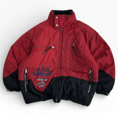 Astrolabio Red x Black Full Zip Adjustable Ski Jacket with Hidden Hoodie