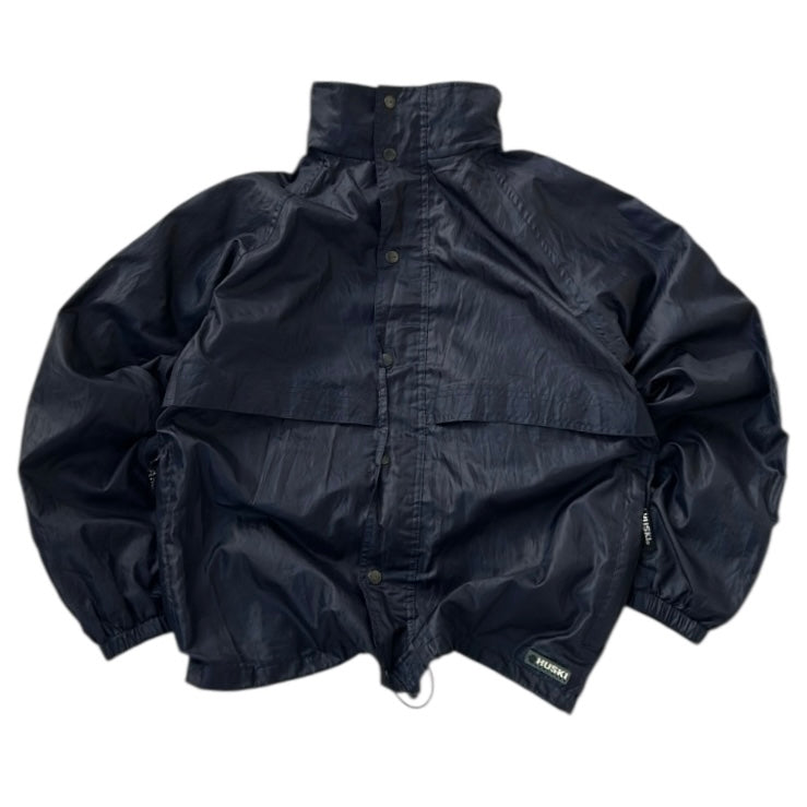 HUSKI Light Windbreaker Dark Blue Adjustable Jacket With Hidden Hoodie
