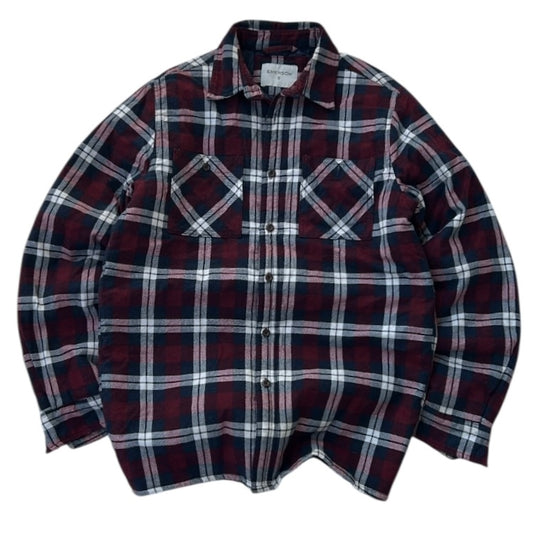 Emerson Red x Navy Fleece Checkers Full Button Up Flannel Overshirt with quilted lining