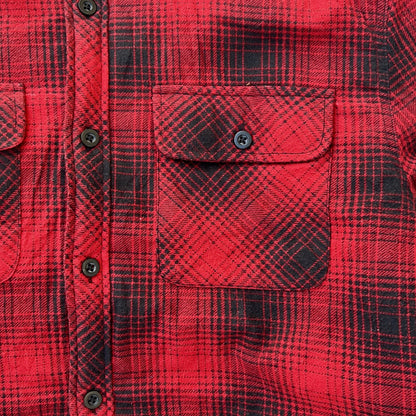 Red  Fleece Checkers Full Button Up Flannel Overshirt with quilted lining