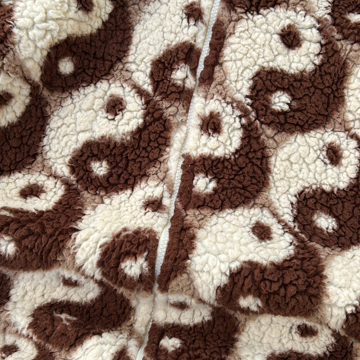 Vintage Fuzzy Yin and Yang Chocolate brown x Beige Hooded Fleece Jacket