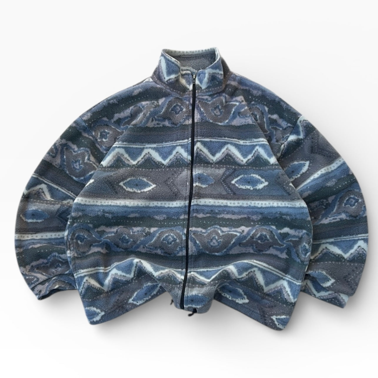 Vintage Queen Island Pattern Fleece Full Zip Adjustable Jacket