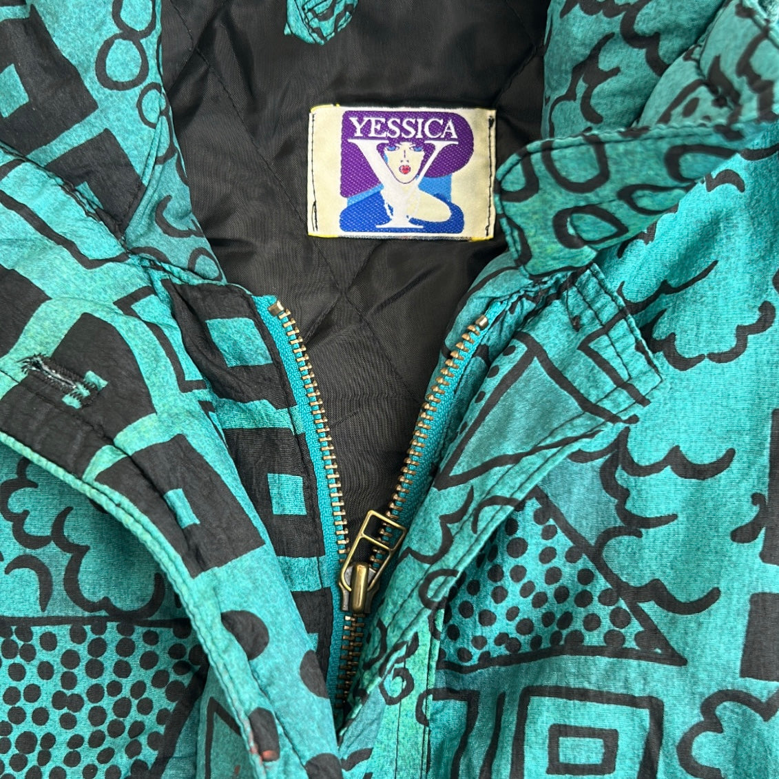 Yessica 90s Patterned Ski Adjustable Full Zip Oversized Jacket