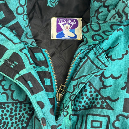 Yessica 90s Patterned Ski Adjustable Full Zip Oversized Jacket