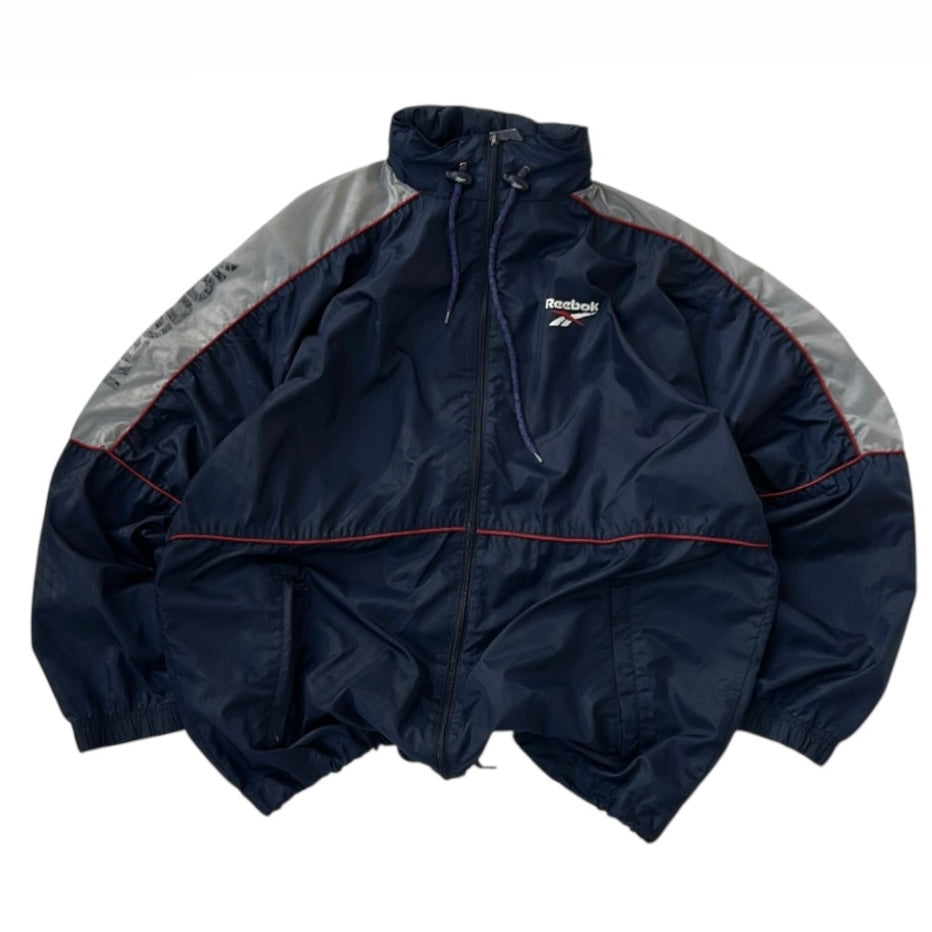 Reebok Navy Light Windbreaker Navy Full Zip Adjustable Jacket With Hidden Hoodie