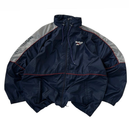 Reebok Navy Light Windbreaker Navy Full Zip Adjustable Jacket With Hidden Hoodie