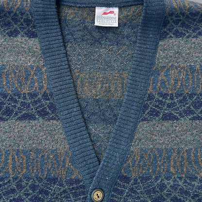 Bernardini Wool Navy Patterned Button Up Vest Top