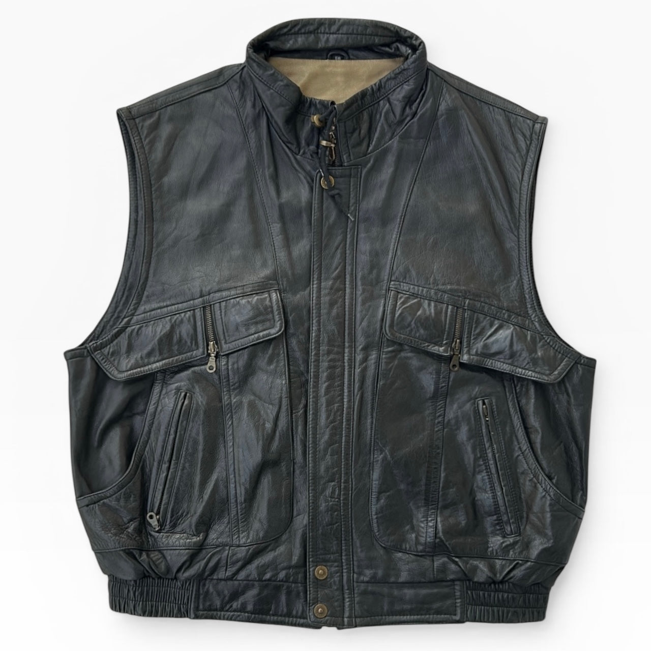 Black leather Full Zip Vest Bomber Jacket