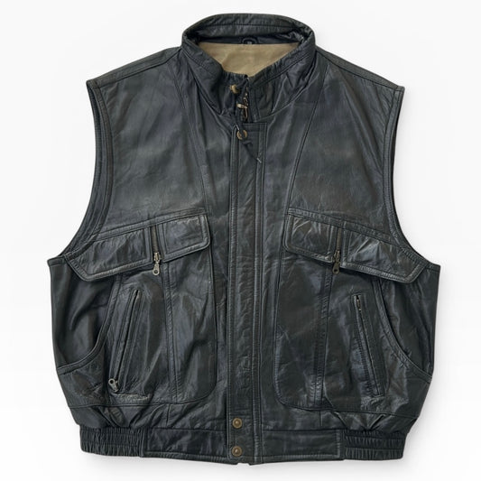 Black leather Full Zip Vest Bomber Jacket