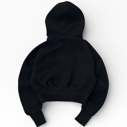 Black Cropped Hoodie With inner Fleece material