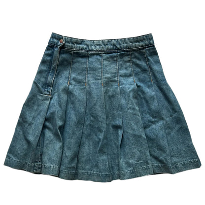 High Waisted Pleated Denim Mini Skirt