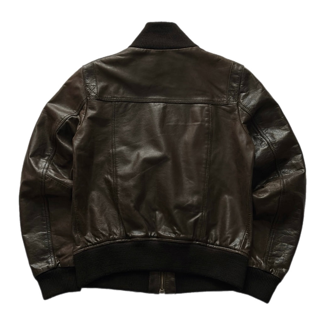Brown Leather Bomber Jacket