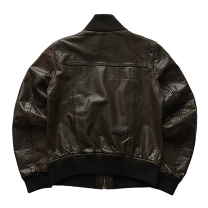 Brown Leather Bomber Jacket