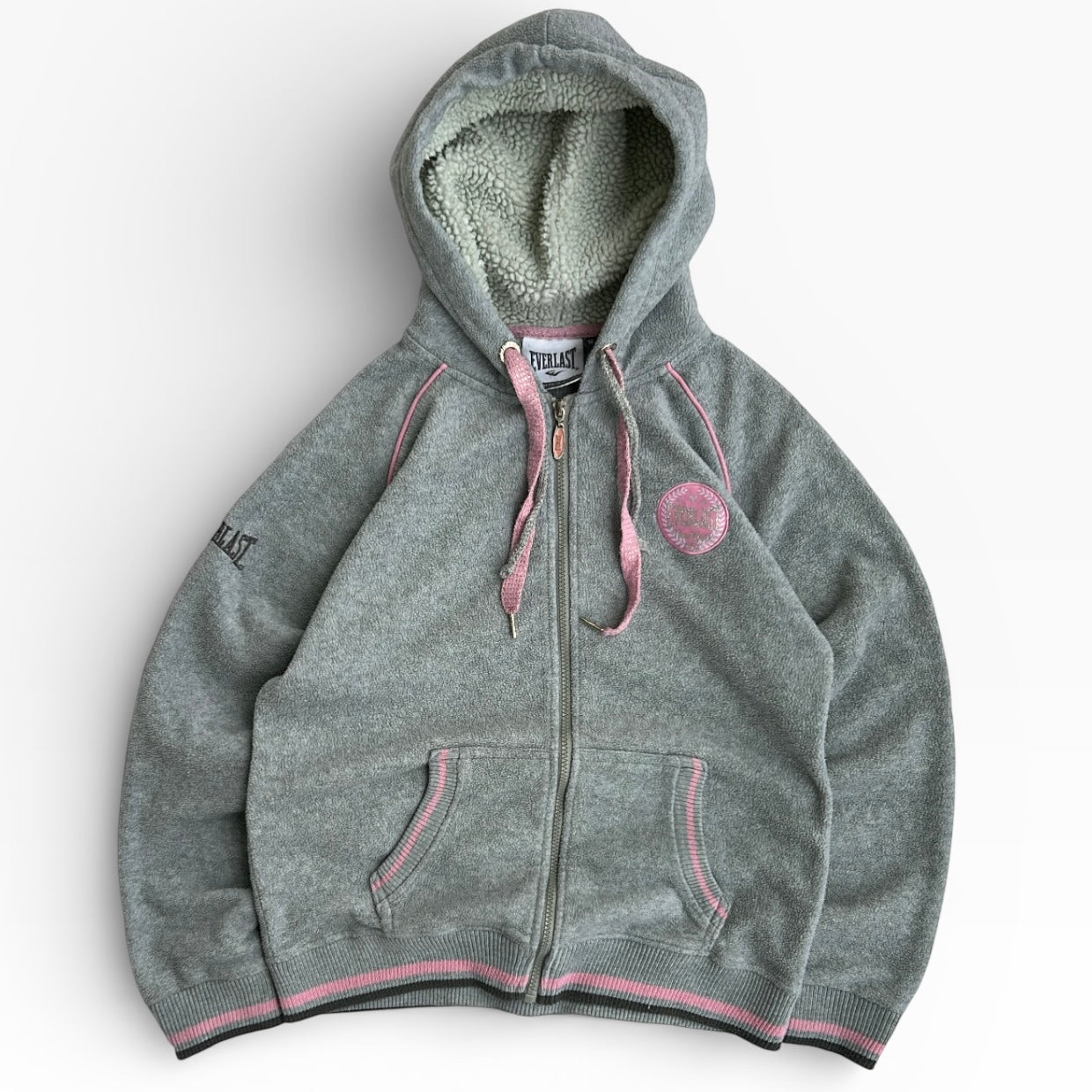 EVERLAST 00’s Grey x Baby Pink Fuzzy hoodie Fleece jacket