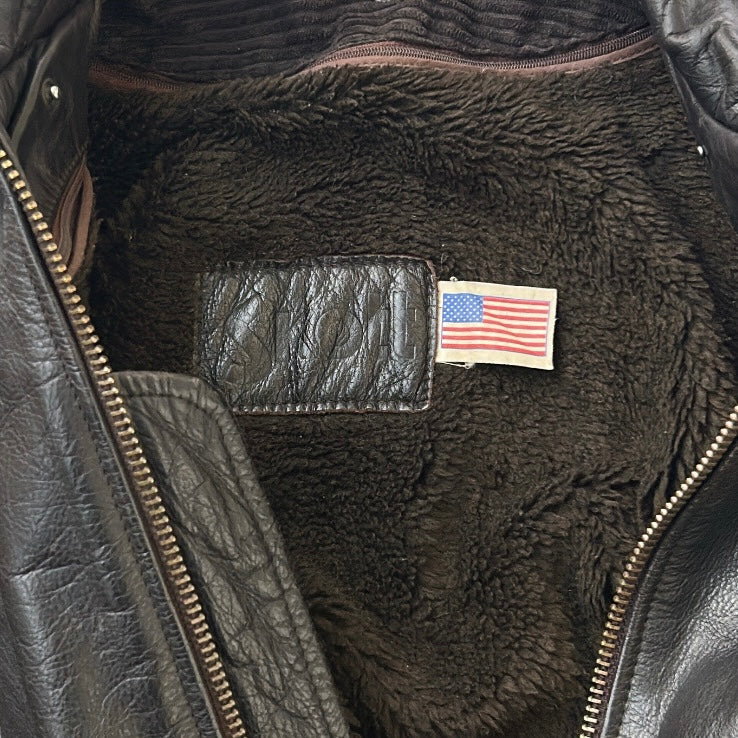 Vintage SCHOTT American Leather Jacket With Dark Brown Fuzzy Inside