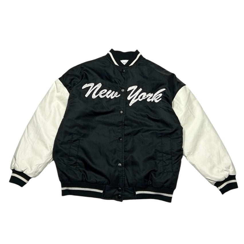 New York (Faw) Leather Sleeve Bomber Button Up Jacket
