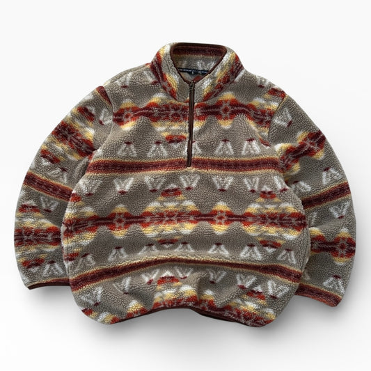 Vintage Stoic 1/4 Zip Fuzzy Crazy Pattern Fleece