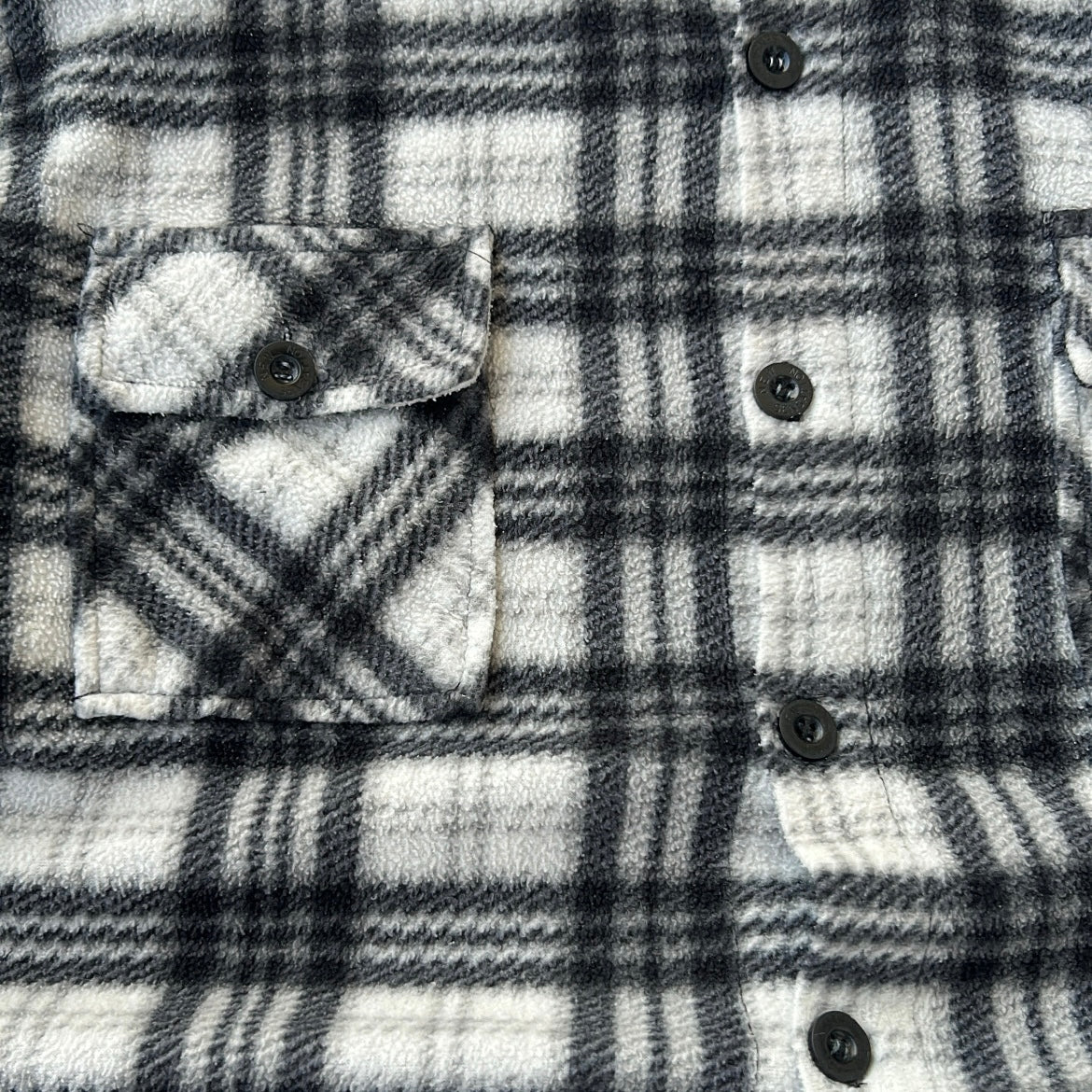 Black x White Fleece Checkers Full Button Up Flannel Overshirt
