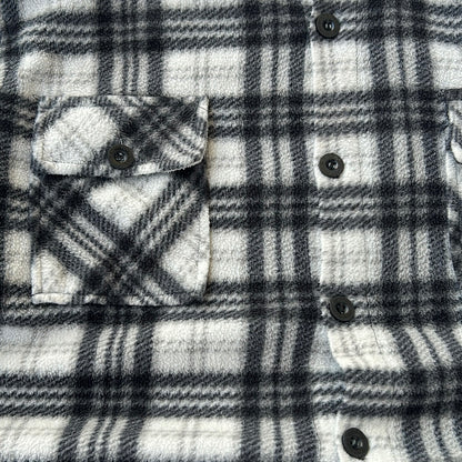 Black x White Fleece Checkers Full Button Up Flannel Overshirt