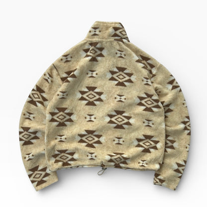 Vintage Patterned 1/4 Zip adjustable  cropped Fleece