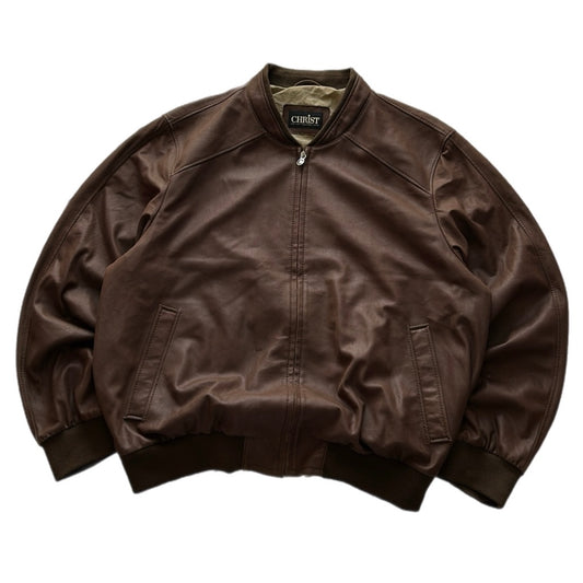 Brown Leather Bomber Jacket