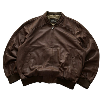 Brown Leather Bomber Jacket