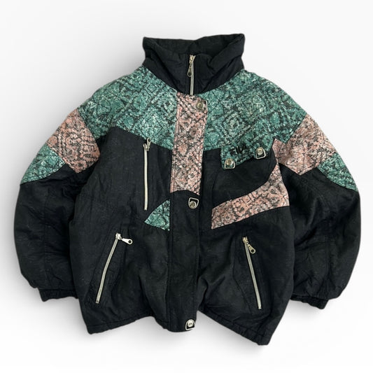 FILA Retro 90s Abstract Print Ski Adjustable Jacket With Hidden Hoosie
