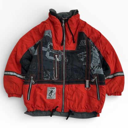 Snowsport Red x Black Ski Full Zip Adjustable Jacket With Inside Fleece Lining