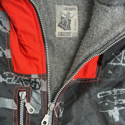 Snowsport Red x Black Ski Full Zip Adjustable Jacket With Inside Fleece Lining