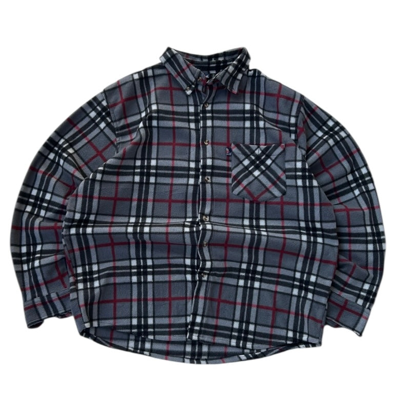 Canada Highway Fleece Grey x Red Checkers Full Button Up Flannel Overshirt