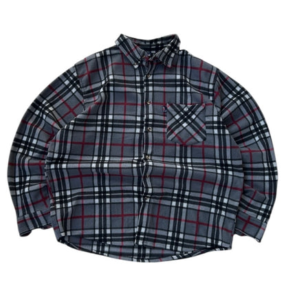 Canada Highway Fleece Grey x Red Checkers Full Button Up Flannel Overshirt