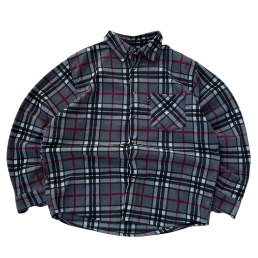Canada Highway Fleece Grey x Red Checkers Full Button Up Flannel Overshirt