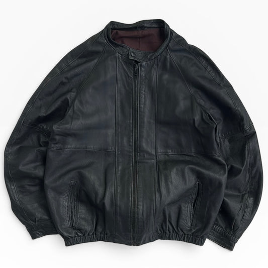 Black Leather Bomber Jacket with burgundy inside Linning