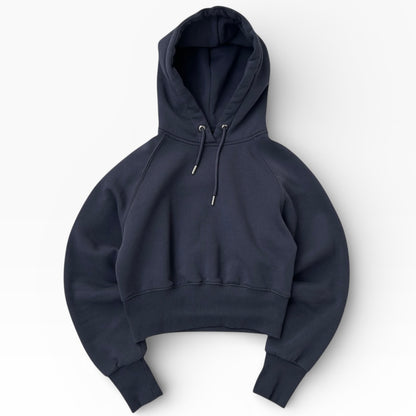 Dusty Blue Cropped Hoodie With Inner Fleece Material
