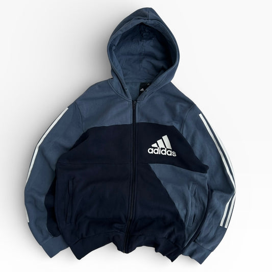 Adidas Blue patterned full zip casual hooded jacket