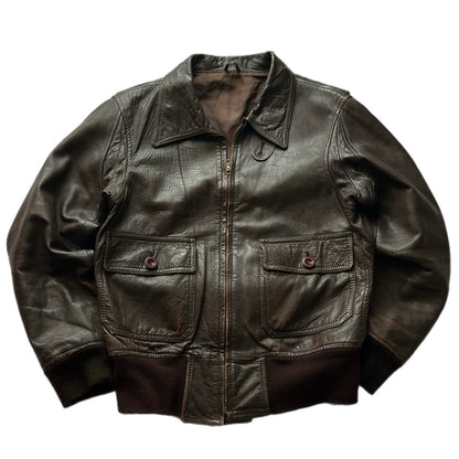 Brown Leather Bomber Fit Jacket