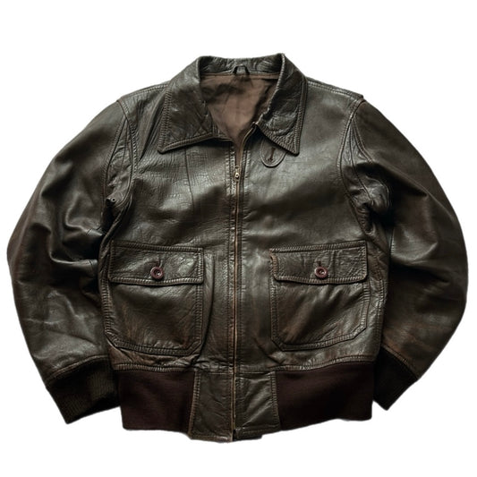 Brown Leather Bomber Fit Jacket