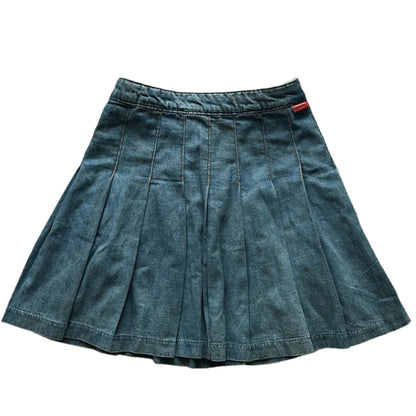 High Waisted Pleated Denim Mini Skirt