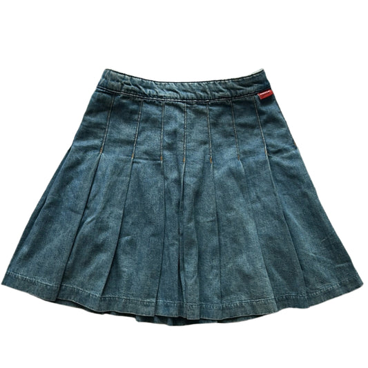 High Waisted Pleated Denim Mini Skirt