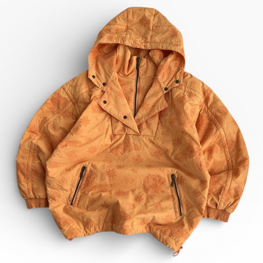Peach Hooded adjustable Ski Jacket with Embroidered Patterns
