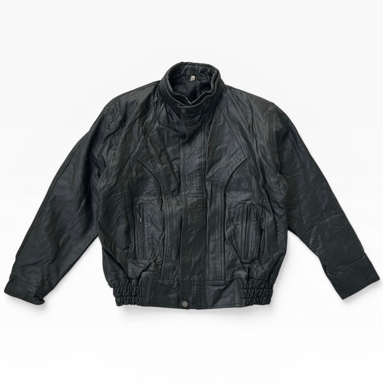Bomber Black Leather Full Zip Jacket