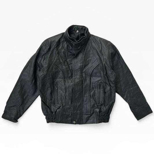 Bomber Black Leather Full Zip Jacket