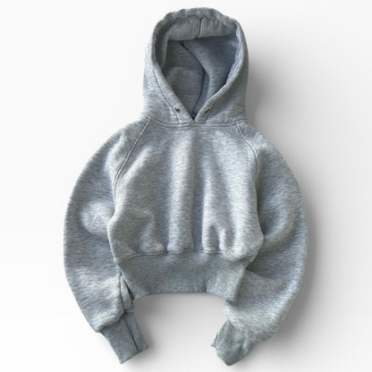 Grey Cropped Hoodie With Inner Fleece Material