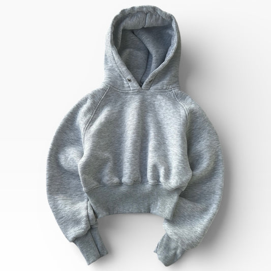 Grey Cropped Hoodie With Inner Fleece Material
