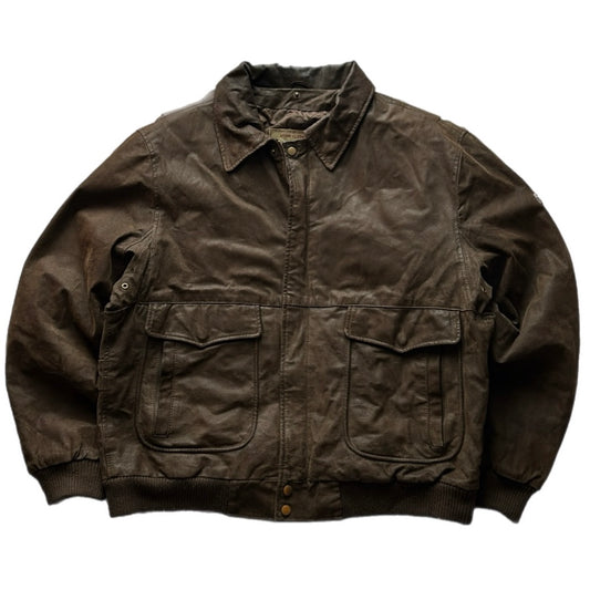 Brown Leather Bomber Fit Jacket