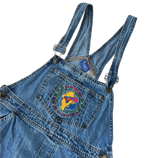 Winie The Pooh Embroidered Front Mid Wash Denim Dungarees