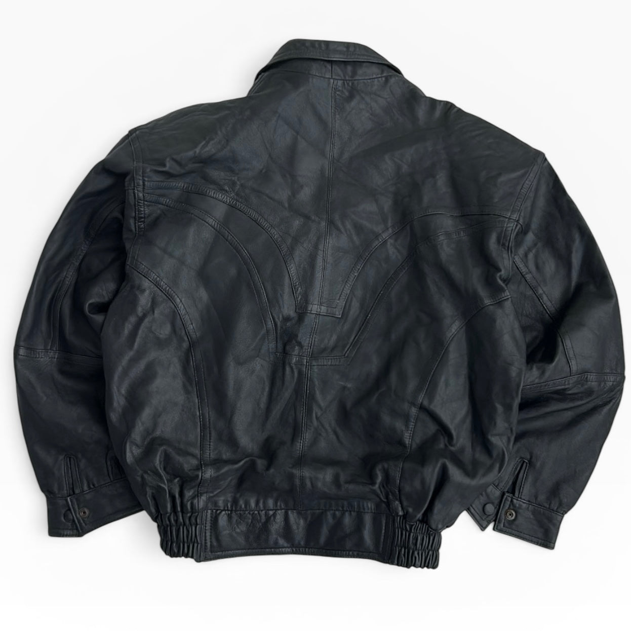 Black Bomber Leather Full Zip Jacket