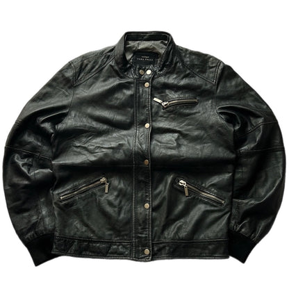 Black Leather Bomber Fit Jacket