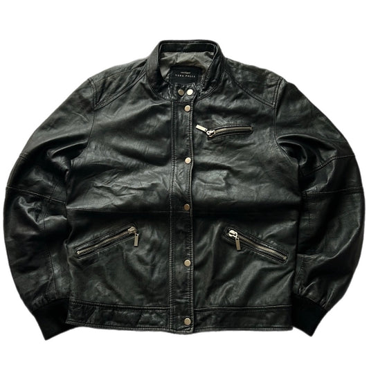 Black Leather Bomber Fit Jacket