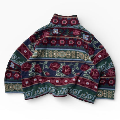 Vintage Floral Patterned Full Zip Fleece Jacket